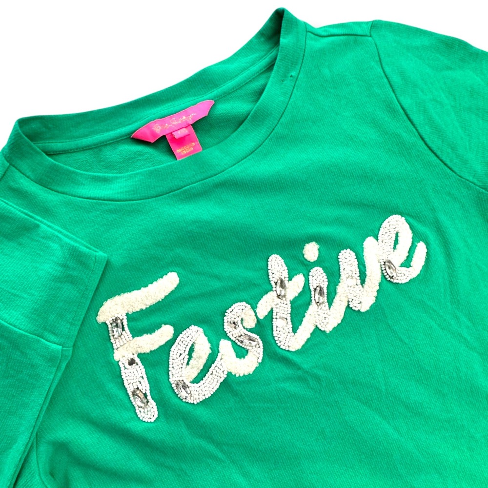 Lilly Pulitzer Women's XXS Mommy & Me Festive Green Beaded Sequin LS‎ Top